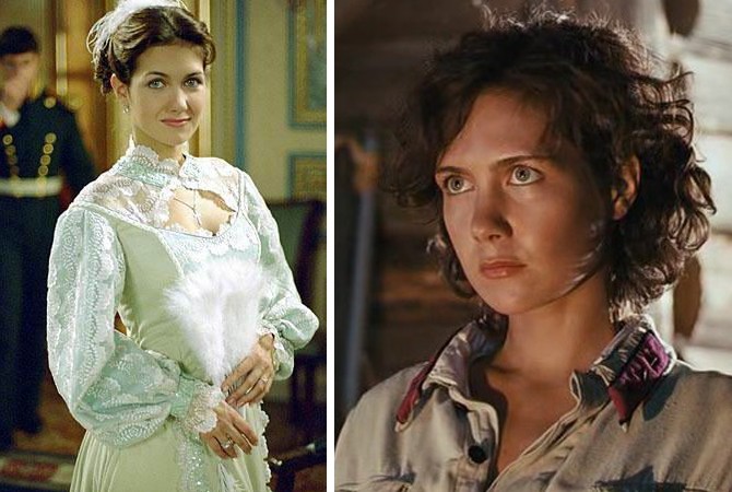 Екатерина Климова в фильмах "Бедная Настя", 2003 год (слева) и "Мы из будущего", 2008 год