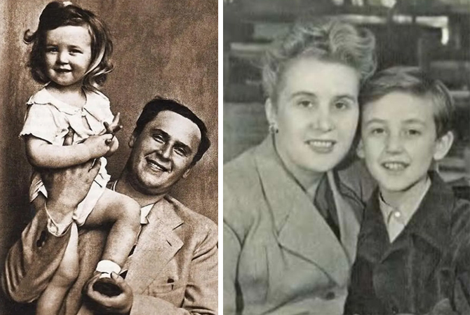 Василий Ливанов. Слева в детстве с отцом. Справа в подростковом возрасте с мамой